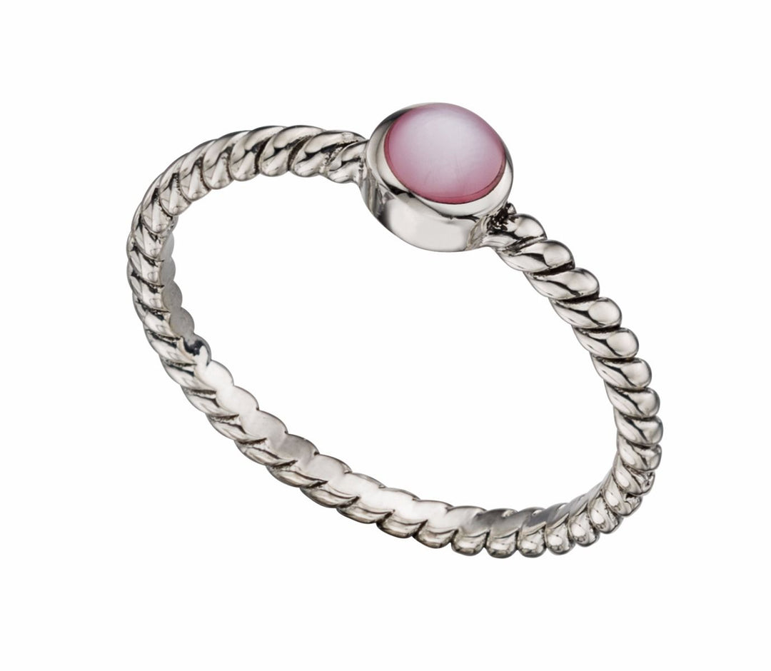 Silver Twisted Pink Mother of Pearl Ring Jewellery Gecko 52