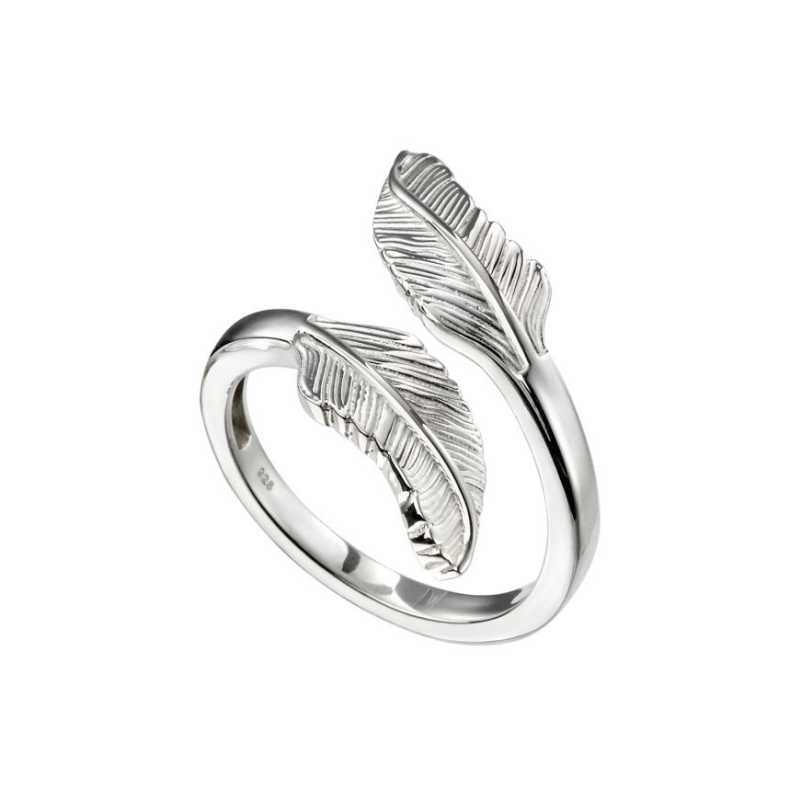 Silver Wrap-Around Feather Ring Rings Gecko K (50)