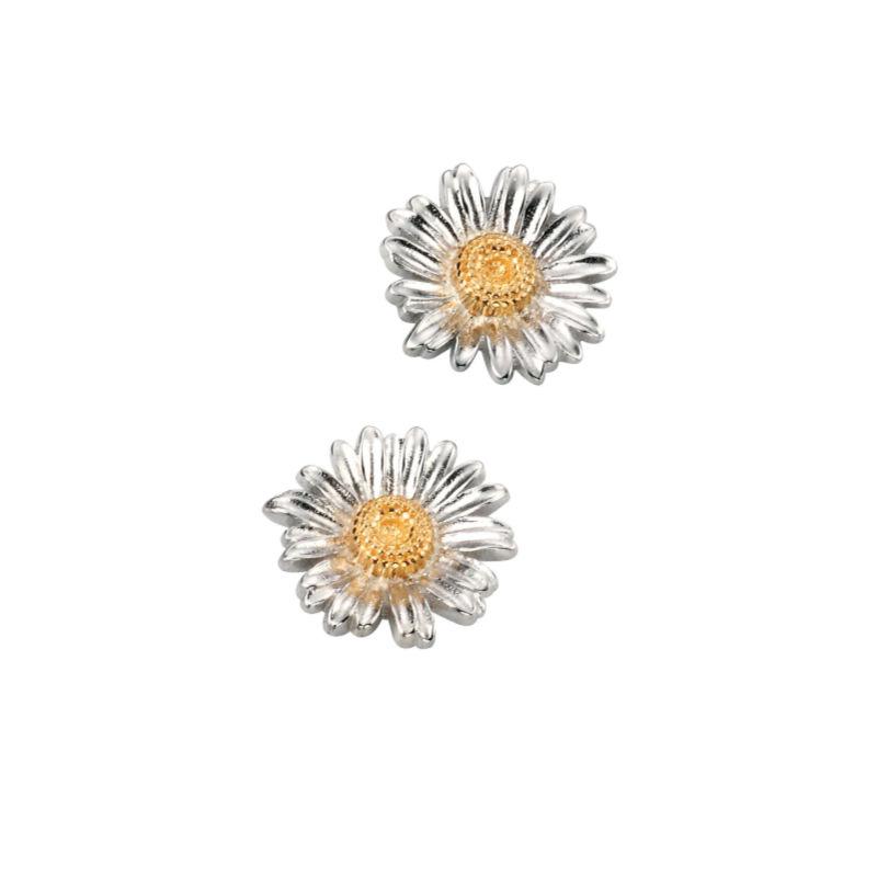 Silver and Gold Daisy Stud Earrings Jewellery Gecko 