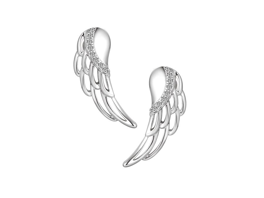 Silver Angel Wing Earrings with CZ's Earrings AMORE 