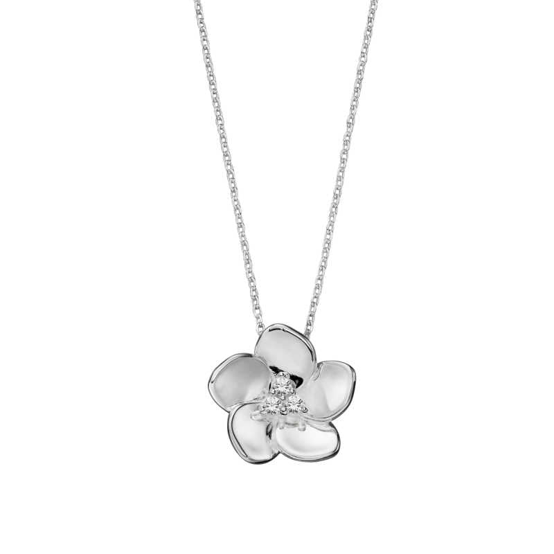 Silver Cherry Blossom Pendant with CZ Necklaces & Pendants Carathea
