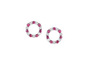 Silver Real Ruby & CZ Open Circle Stud Earrings AMORE 