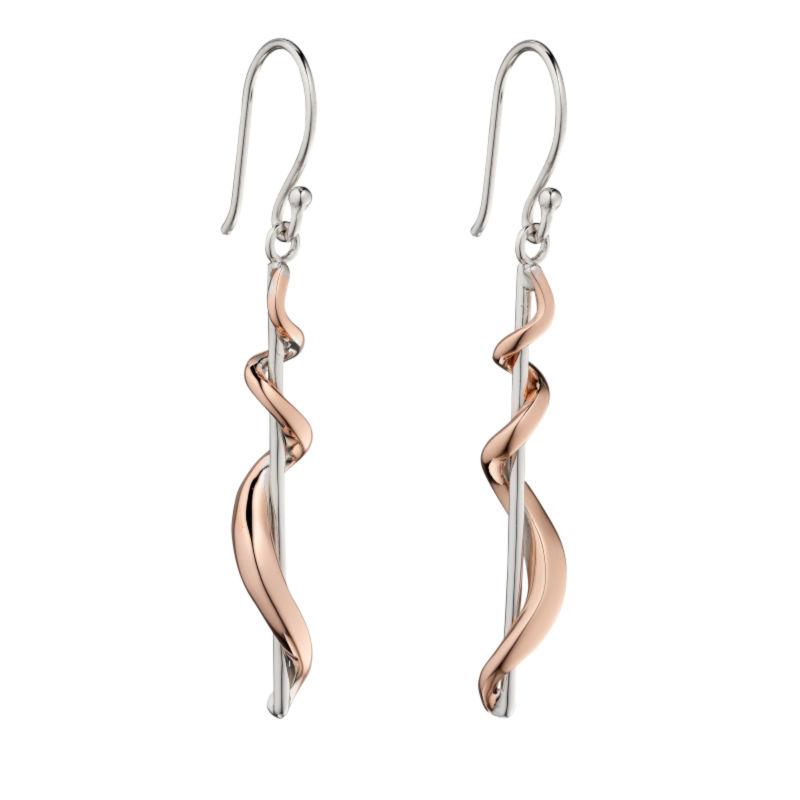 Silver Drop Earrings with Rose Gold Twist Jewellery Carathea
