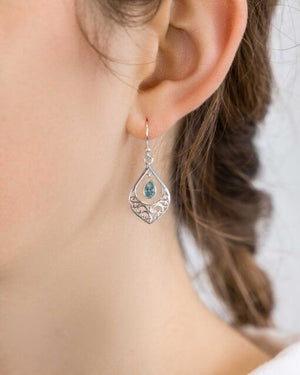 Silver Filigree Drop Earrings with Rainbow Moonstone Earrings Banyan 