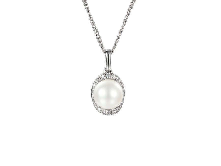 Silver Freshwater Pearl and CZ Pendant AMORE