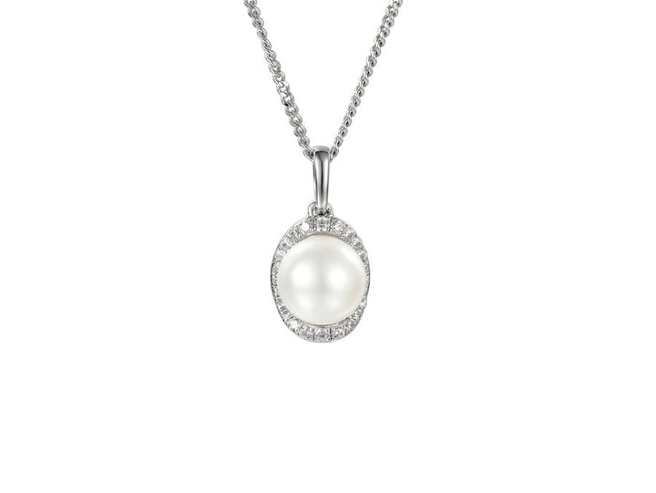 Silver Freshwater Pearl and CZ Pendant AMORE