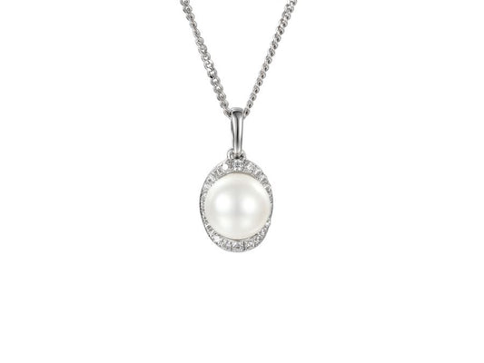 Silver Freshwater Pearl and CZ Pendant AMORE 