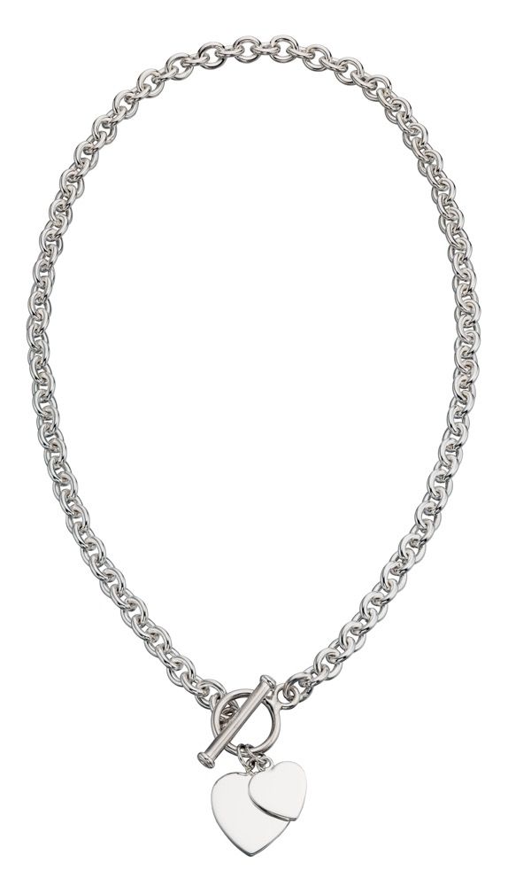 Silver Double Heart Charm Necklace with T-Bar Jewellery Gecko