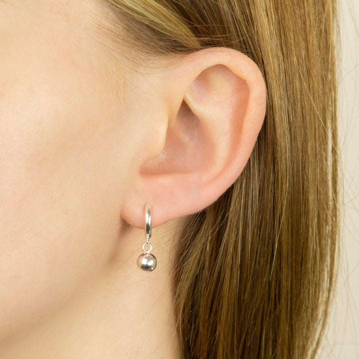 Silver Hoop Earrings with Ball Charm Earrings Gecko