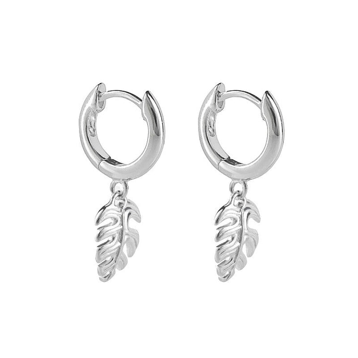 Silver Hoop Earrings with Palm Leaf Charm Earrings Gecko