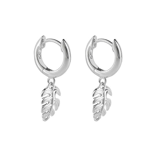 Silver Hoop Earrings with Palm Leaf Charm Earrings Gecko 