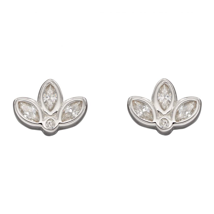 silver & CZ lotus flower stud earrings