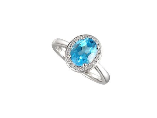 Silver Oval Blue Topaz Cluster Ring with CZ's AMORE K 1/2 