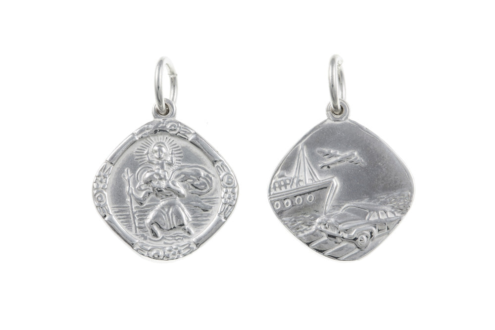 Silver Diamond-Shape Plane, Boat & Car St Christopher Pendant Necklaces & Pendants Carathea