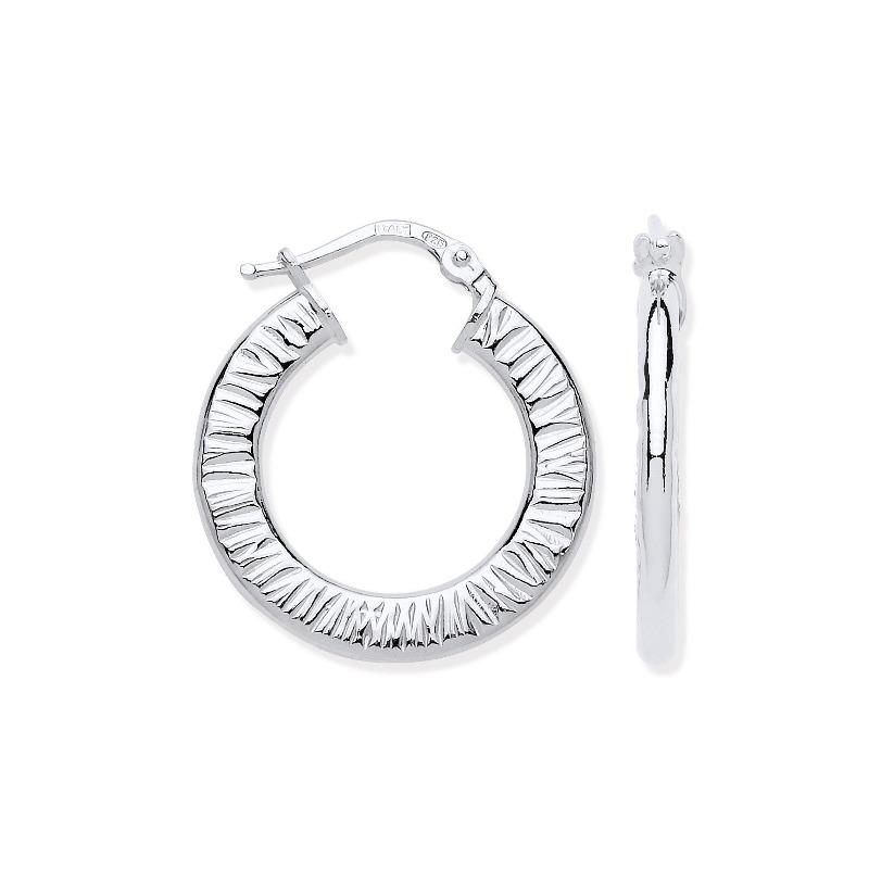 Silver Ribbed Hoop Earrings Earrings Hanron