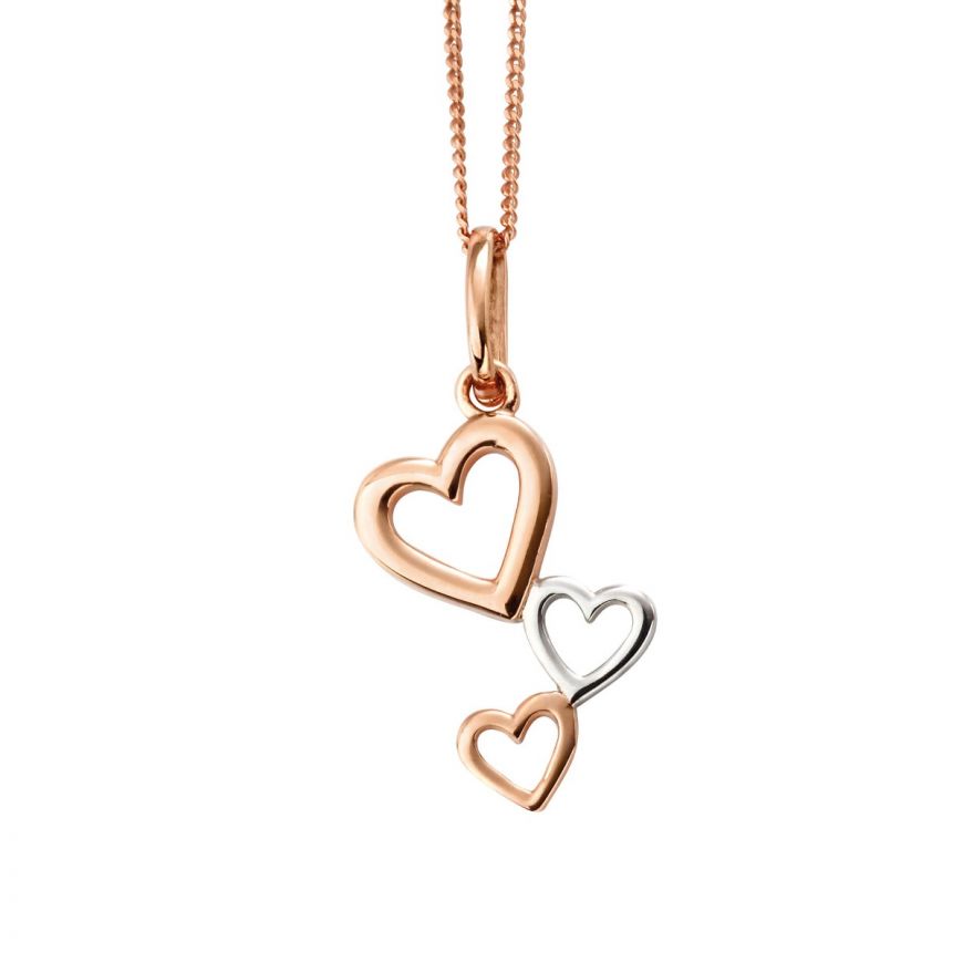 Silver and rose gold cascading hearts pendant jewellery Carathea