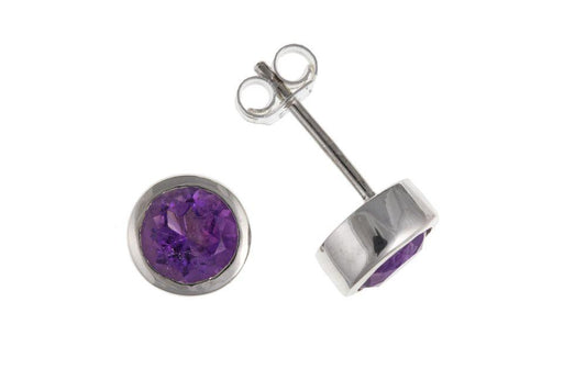 Silver Round Amethyst Earrings Earrings Carathea