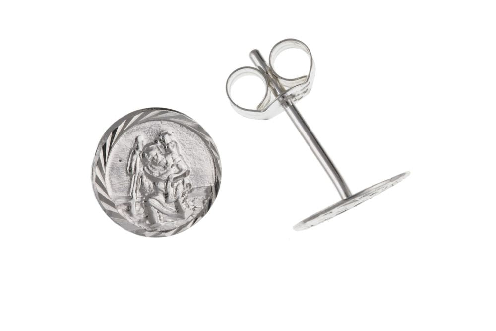 Silver St Christopher Stud Earrings Earrings Ian Dunford