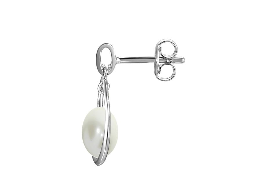 Silver Teardrop Earrings with Freshwater Pearl and CZ AMORE