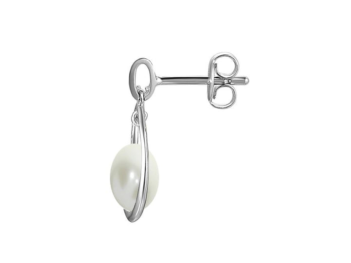 Silver Teardrop Earrings with Freshwater Pearl and CZ AMORE