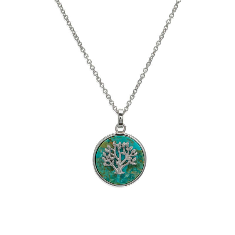 Silver Tree of Life Pendant on Turquoise Disc Necklaces & Pendants Unique 