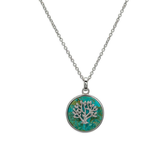 Silver Tree of Life Pendant on Turquoise Disc Necklaces & Pendants Unique 