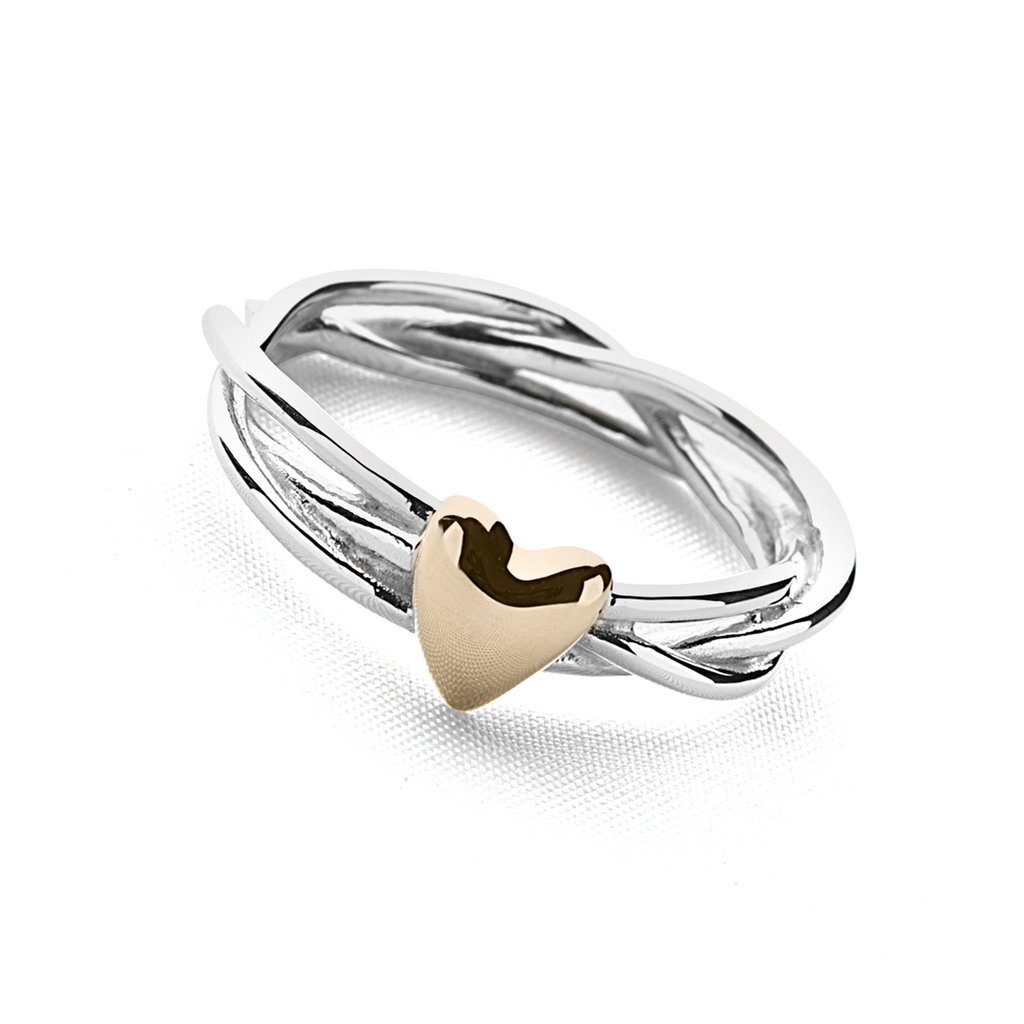 Silver Twisted Band Ring with Gold Heart Rings Silverband Company L