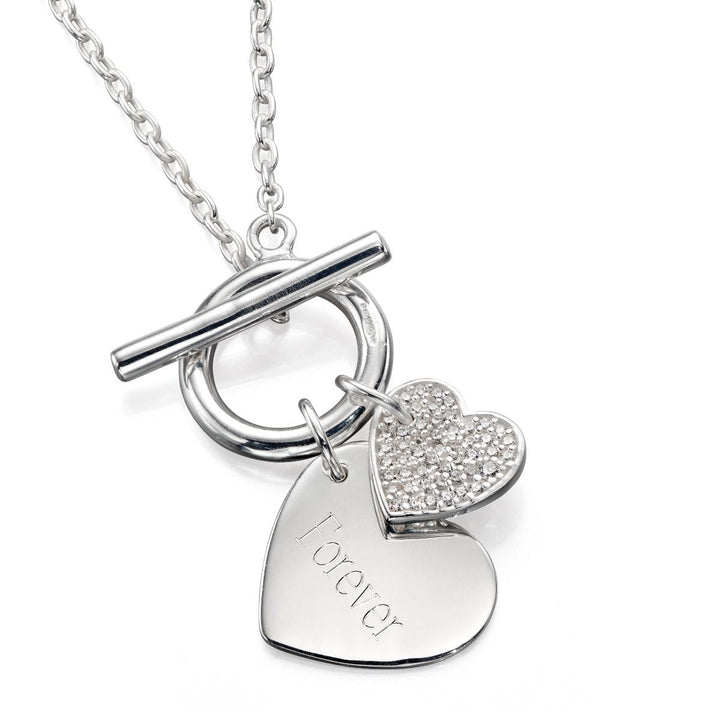 Silver Double Heart Necklace with Cubic Zirconia's Jewellery Gecko