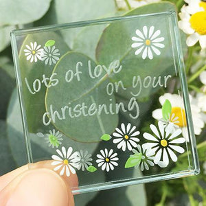 Spaceform Lots of Love Christening Daisies Glass Miniature Token Giftware Spaceform 