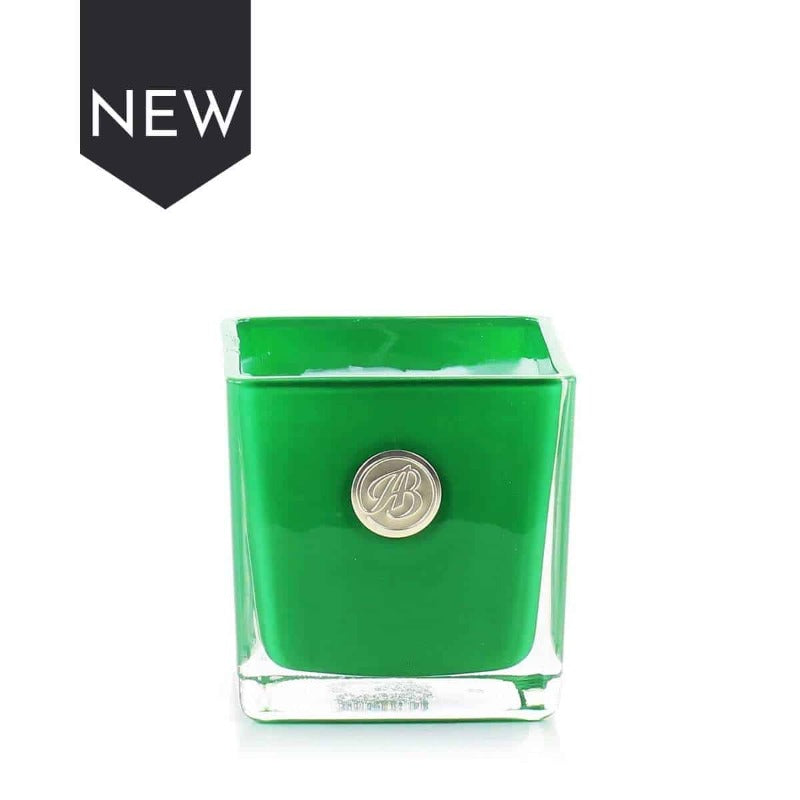 green square candle in Winter jasmine and green leaves fragrance Carathea jewellers