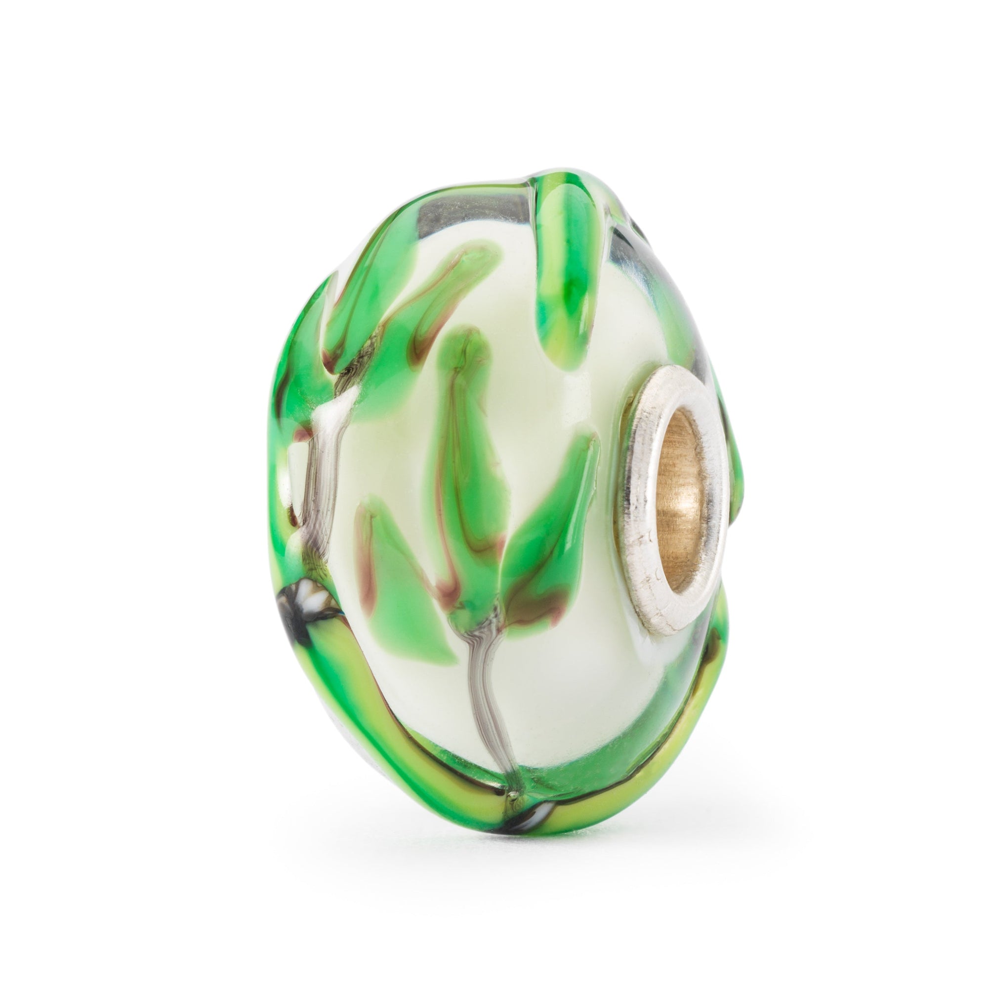 trollbeads seagrass glass bead with green reeds depicted in the glass
