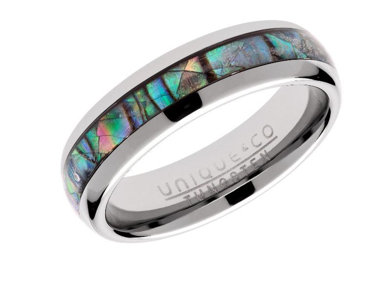 Tungsten Ring with Abalone Shell Inlay Men's Rings UNIQUE O 3/4 