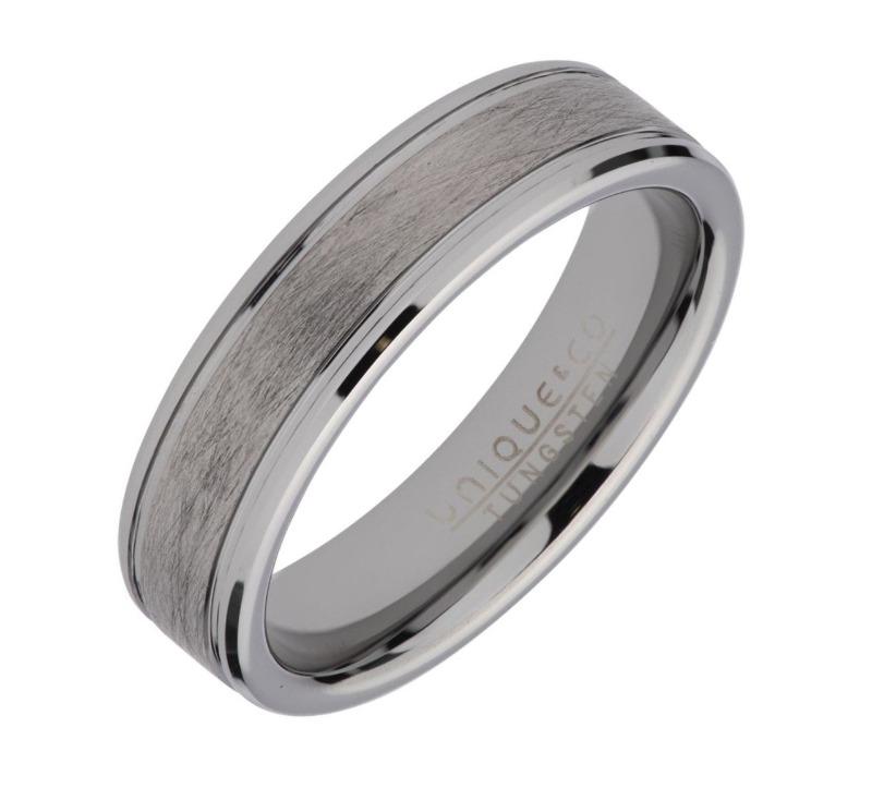 Tungsten Carbide Ring for Men with Brushed Inlay Jewellery UNIQUE O 3/4
