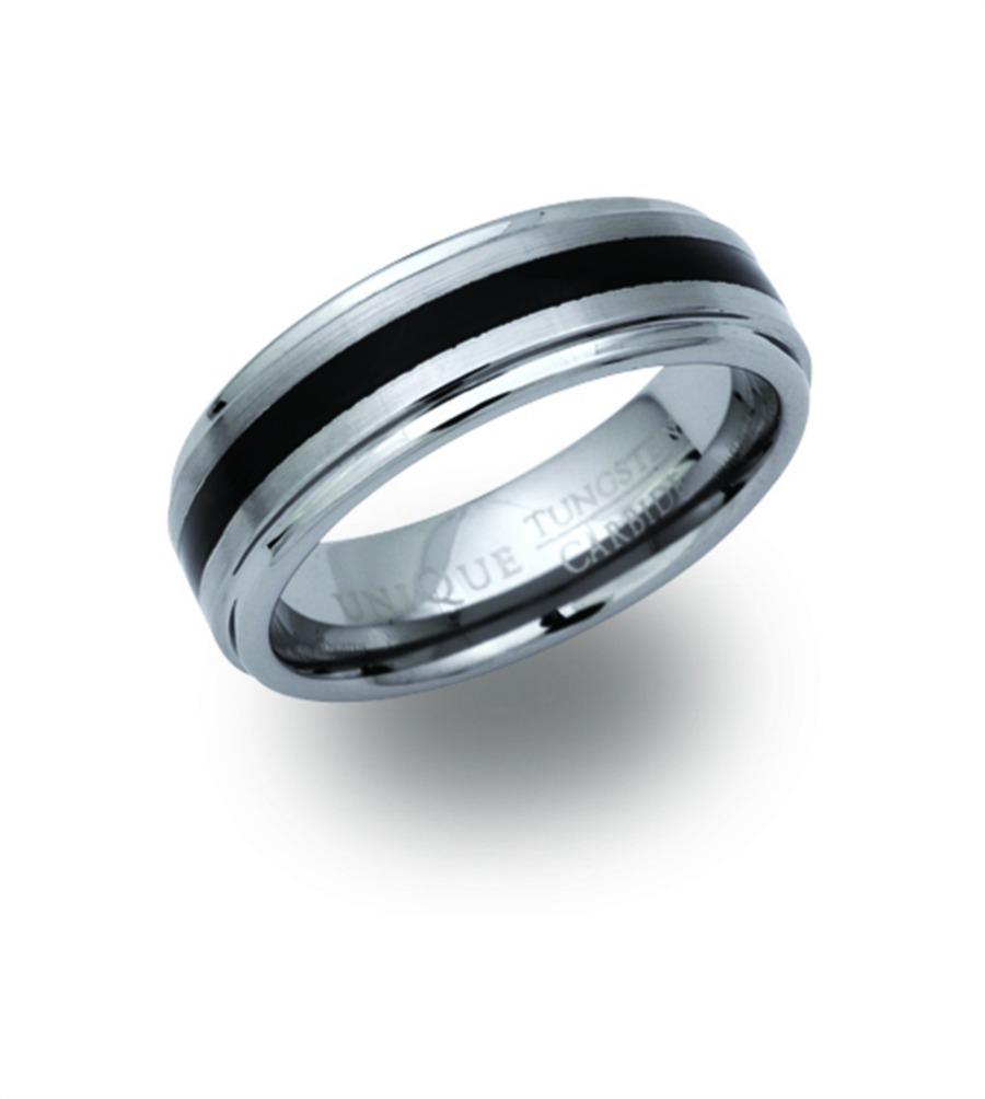 Tungsten Ring with Black Resin Inlay Jewellery Unique 56
