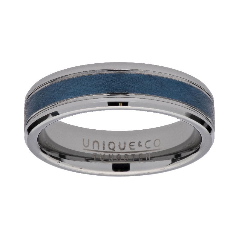 Tungsten Ring with Blue IP Plating Men's Rings UNIQUE O 3/4 (56) 