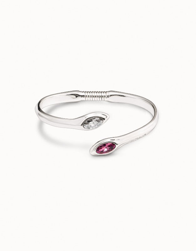 Silver plated open bangle with pink and white crystal Jewellery Bracelets Carathea
