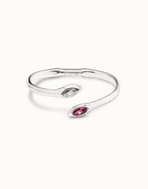 Silver plated open bangle with pink and white crystal Jewellery Bracelets Carathea