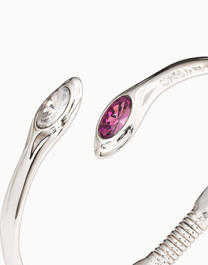 Silver plated open bangle with pink and white crystal Jewellery Bracelets Carathea