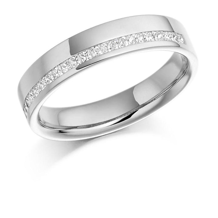 White Gold Channel Set Princess Cut Diamond Wedding or Eternity Ring Carathea
