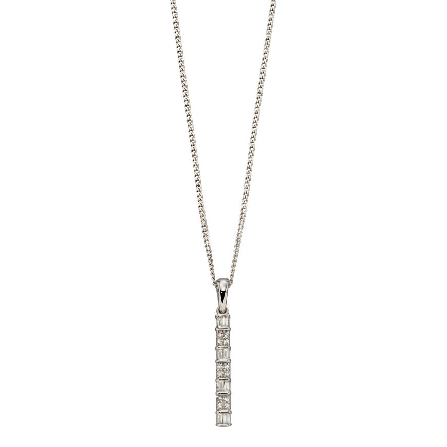 White Gold Diamond Baguette Bar Pendant Necklaces & Pendants Carathea