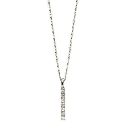 White Gold Diamond Baguette Bar Pendant Necklaces & Pendants Carathea 