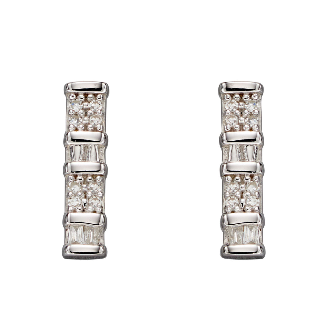 White Gold Diamond Baguette Bar Earrings Earrings Gecko