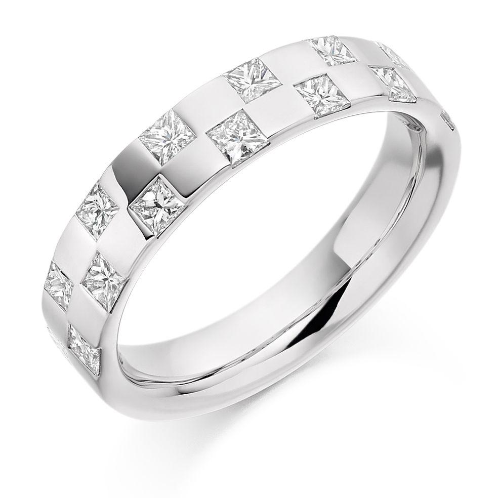 Princess Cut Diamond Chequerboard Half-Eternity or Wedding Band Rings Gemex J