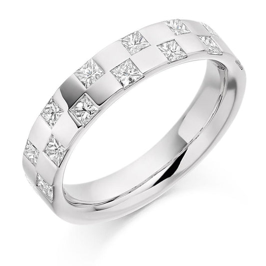 Princess Cut Diamond Chequerboard Half-Eternity or Wedding Band Rings Gemex J 