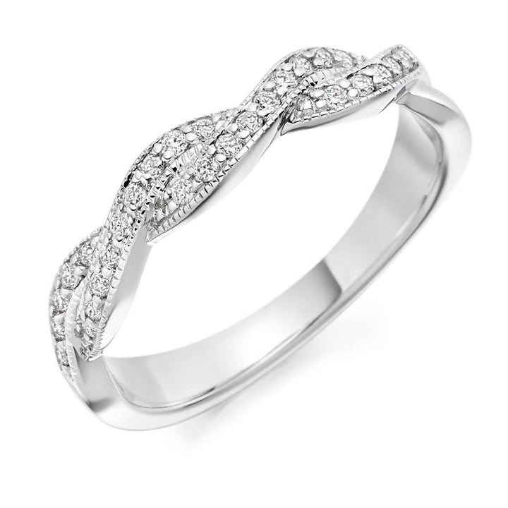 White Gold Diamond Twist Wedding or Half-Eternity Ring Rings Gemex