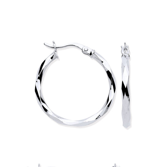 White Gold Twist Hoop Earrings Earrings Hanron 