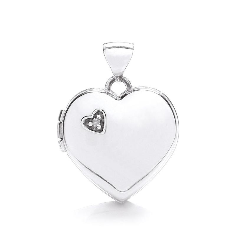 White Gold Heart Locket Pendant with Diamond Necklaces & Pendants Hanron