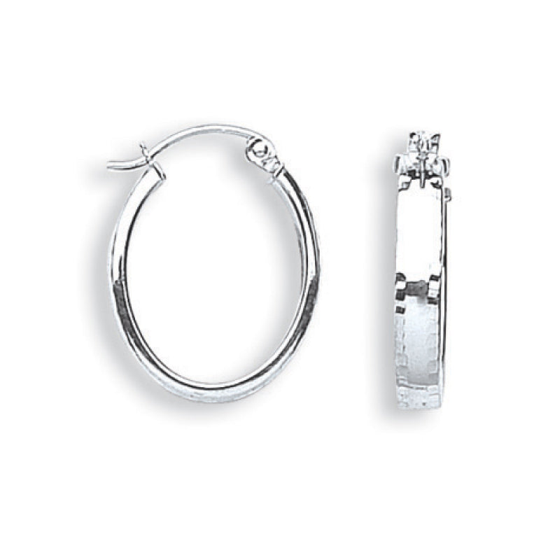 White Gold Diamond Cut Oval Hoop Earrings Carathea