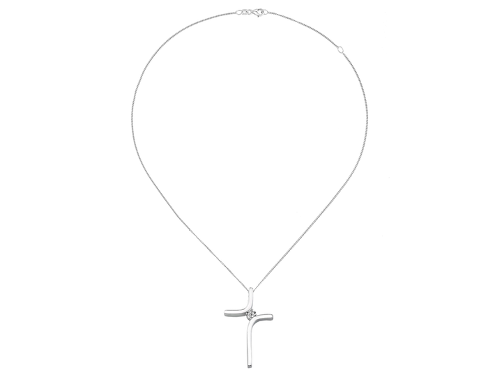 White Gold Curved Cross Pendant with Diamond