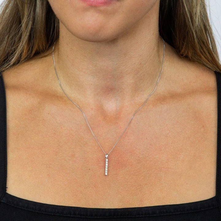White Gold Diamond Baguette Bar Pendant Necklaces & Pendants Gecko